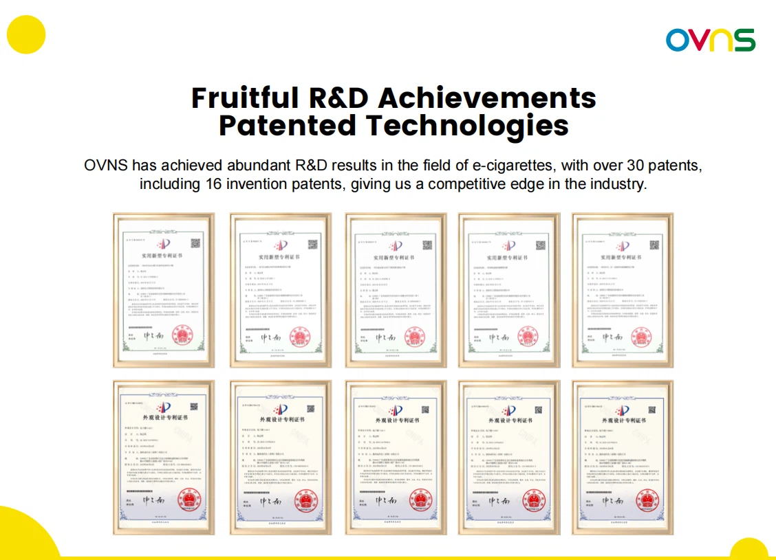 OVNS Vape Patents and Qualifications OVNS Vape Patents and Qualifications